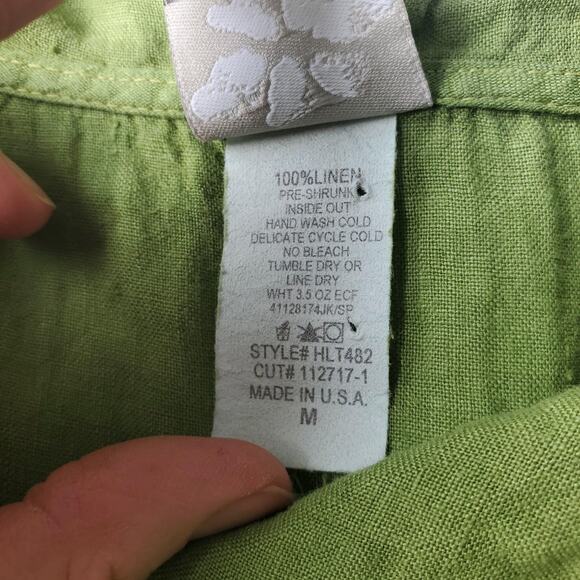 Match Point Tunic Shirt Womens Medium Green Linen Cowl Neck 3/4 Sleeve Pockets - Picture 4 of 7